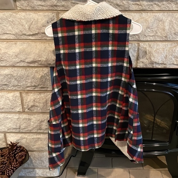 Hem & Thread plaid vest with Sherpa lined collar sz M/L blue green red white - Picture 6 of 6